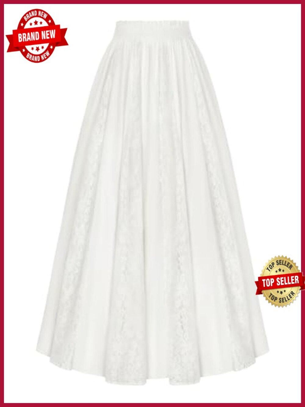 Boho Lace Maxi Skirt with Pockets Flowy Long Renaissance Skirt